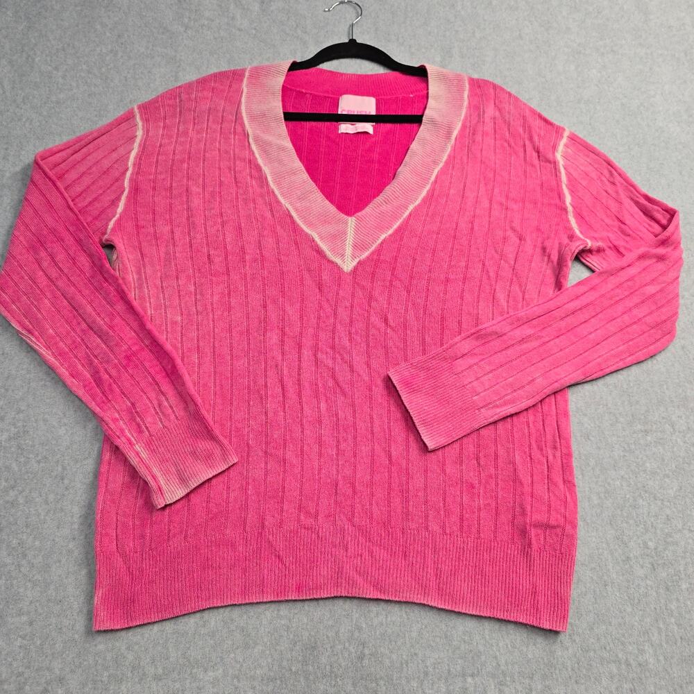 CRUSH 100% Cashmere Pink V-Neck Ribbed Sweater Plus 1 Luxury Cozy Minimalist